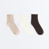 3 pares de calcetines cortos de mezcla de algodón con borde rizado 3 pares de calcetines cortos de mezcla de algodón con borde rizado