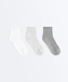 3 pares de calcetines cortos de mezcla de algodón con borde rizado