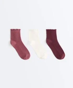 3 pares de calcetines cortos de mezcla de algodón con borde rizado