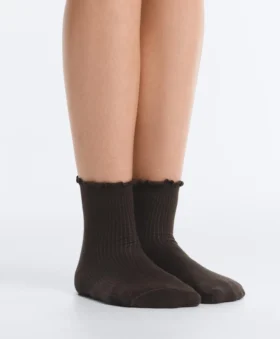 3 pares de calcetines cortos de mezcla de algodón con borde rizado