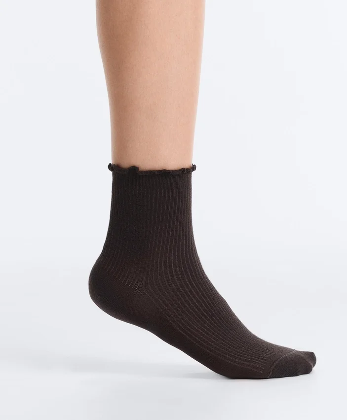 3 pares de calcetines cortos de mezcla de algodón con borde rizado 3 pares de calcetines cortos de mezcla de algodón con borde rizado