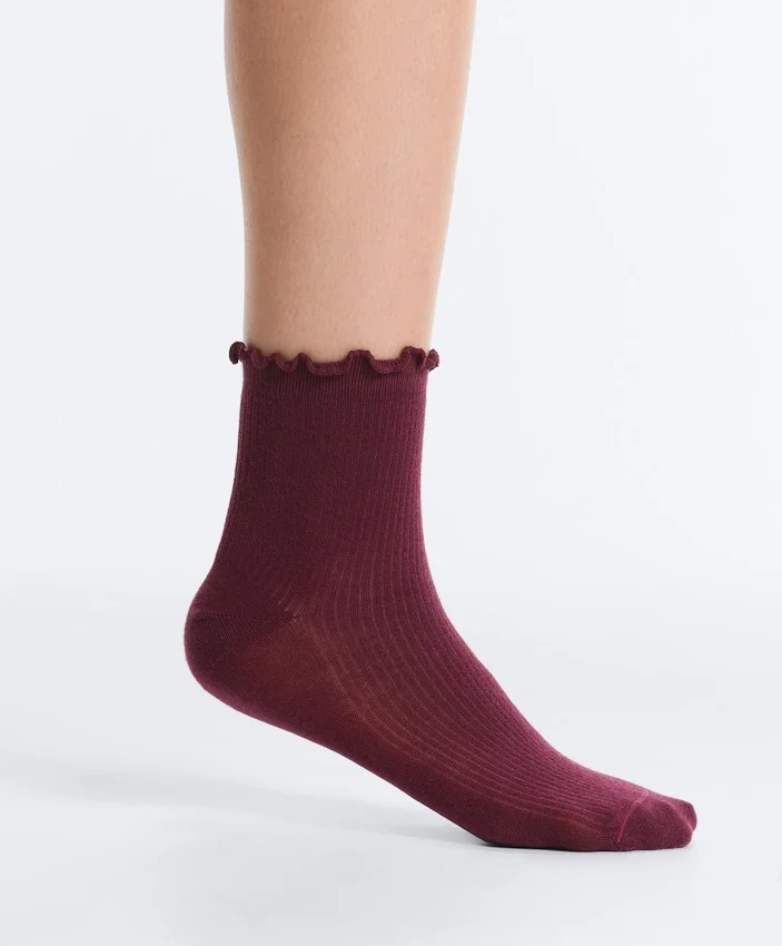 3 pares de calcetines cortos de mezcla de algodón con borde rizado 3 pares de calcetines cortos de mezcla de algodón con borde rizado