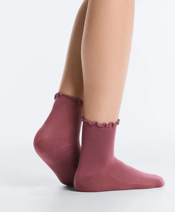 3 pares de calcetines cortos de mezcla de algodón con borde rizado 3 pares de calcetines cortos de mezcla de algodón con borde rizado