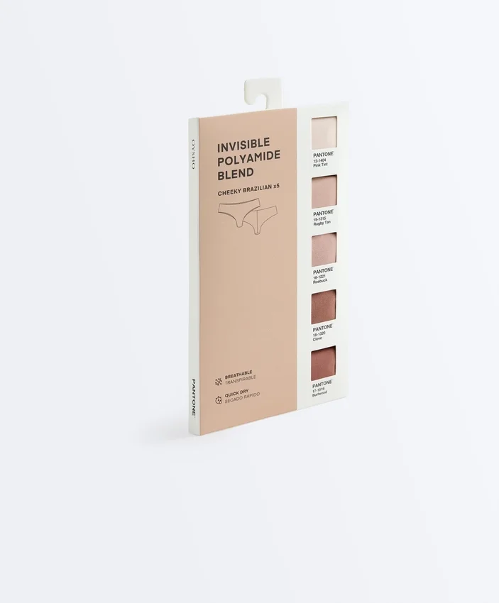 5 braguitas brasileñas invisibles de mezcla de poliamida Pantone™ 5 braguitas brasileñas invisibles de mezcla de poliamida Pantone™