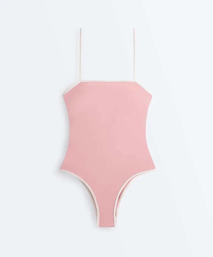 Bañador bandeau con ribete en contraste Bañador bandeau con ribete en contraste