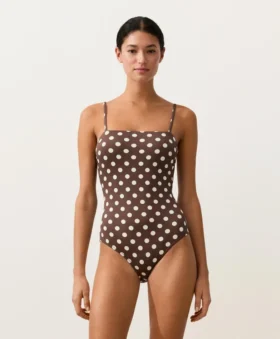 Bañador bandeau de piqué con lunares