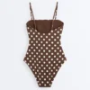Bañador bandeau de piqué con lunares Bañador bandeau de piqué con lunares