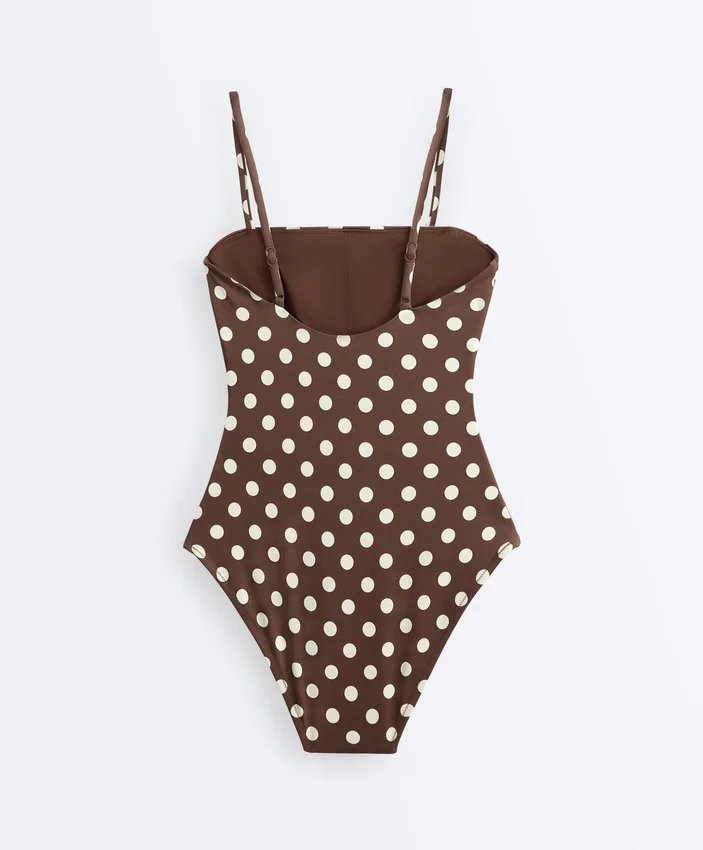 Bañador bandeau de piqué con lunares Bañador bandeau de piqué con lunares