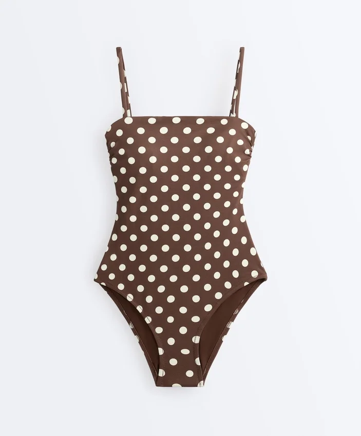 Bañador bandeau de piqué con lunares Bañador bandeau de piqué con lunares