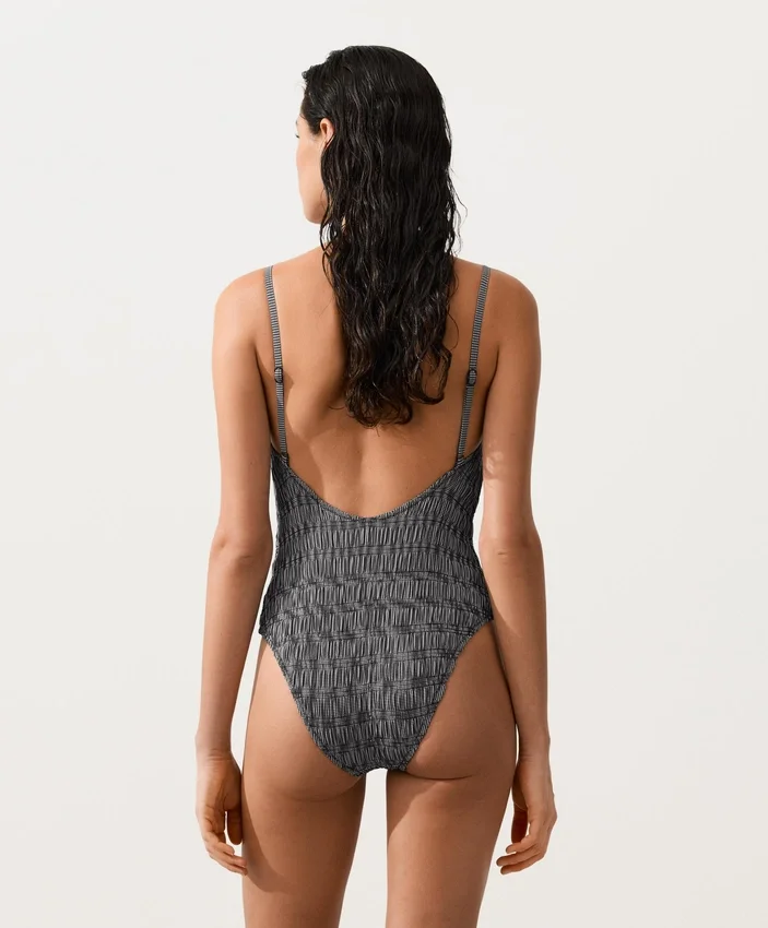 Bañador bandeau de smock a cuadros Bañador bandeau de smock a cuadros