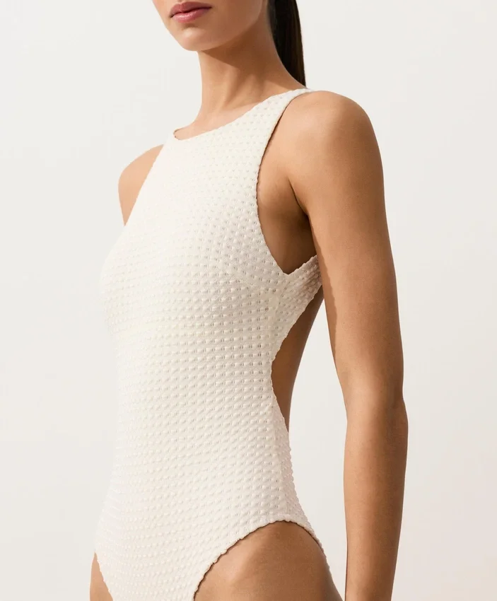 Bañador halter de ganchillo con textura de burbujas Bañador halter de ganchillo con textura de burbujas