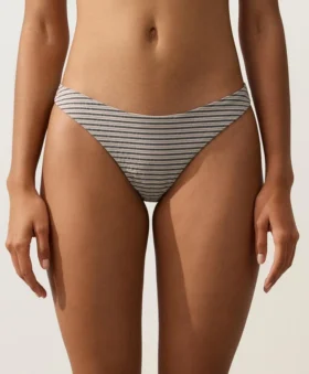 Braguitas de bikini de cobertura media con corte en U a rayas