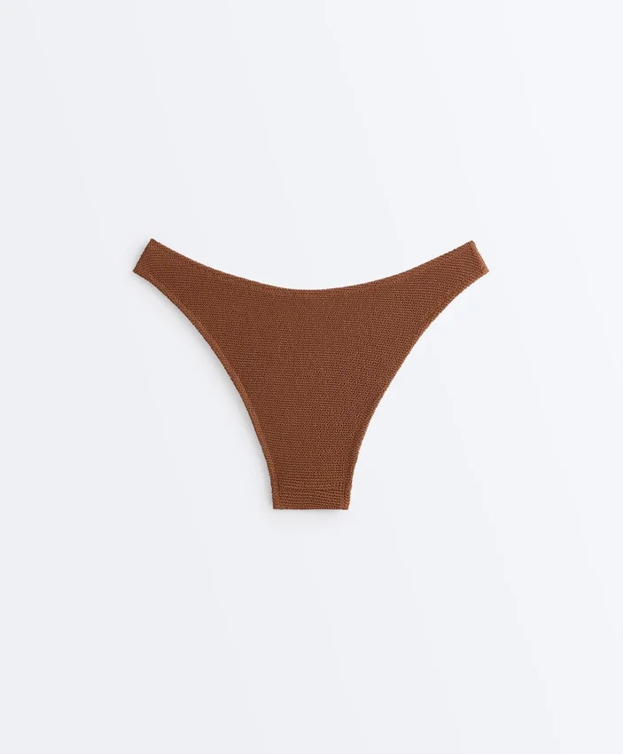Braguitas de bikini de cobertura media con corte en U y tejido arrugado Braguitas de bikini de cobertura media con corte en U y tejido arrugado