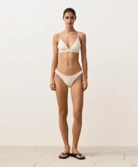 Braguitas de bikini de cobertura media con corte en U y tejido de ganchillo con textura de burbujas