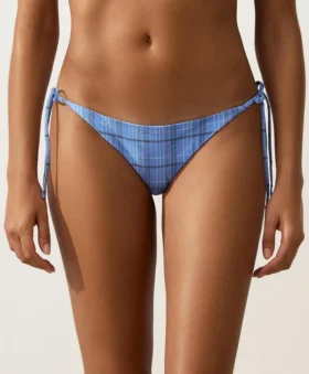 Braguitas de bikini de cobertura media con estampado de cuadros y lazos