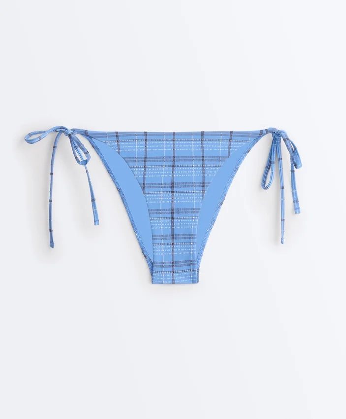 Braguitas de bikini de cobertura media con estampado de cuadros y lazos Braguitas de bikini de cobertura media con estampado de cuadros y lazos