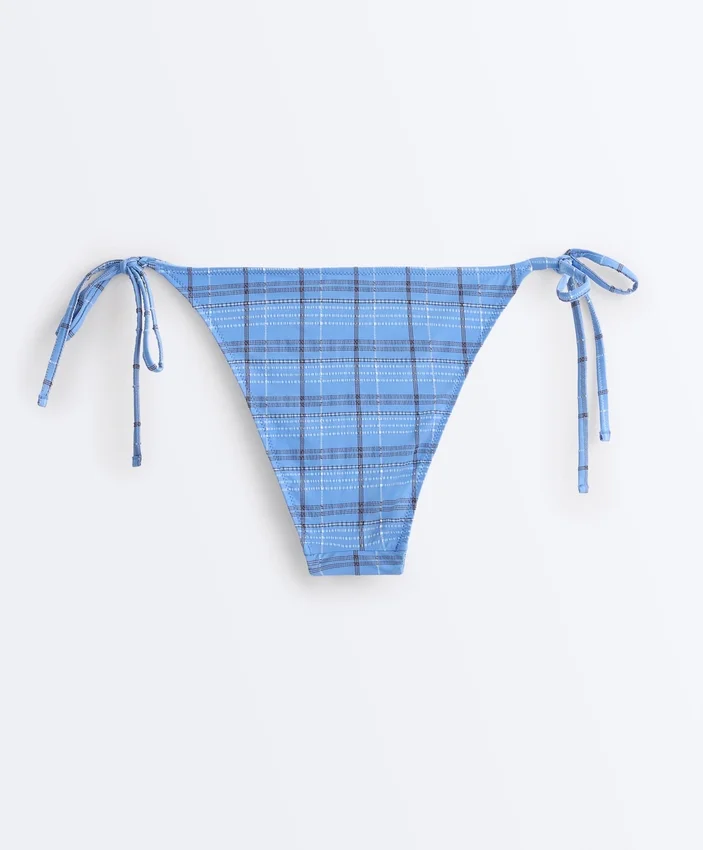 Braguitas de bikini de cobertura media con estampado de cuadros y lazos Braguitas de bikini de cobertura media con estampado de cuadros y lazos