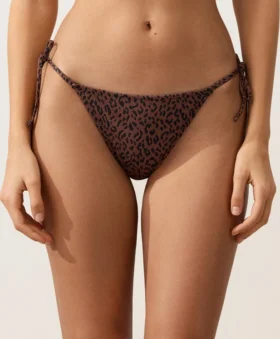 Braguitas de bikini de cobertura media con lazo y estampado de leopardo