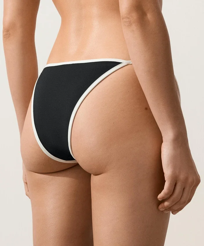 Braguitas de bikini de cobertura media con lazo y ribete en contraste Braguitas de bikini de cobertura media con lazo y ribete en contraste
