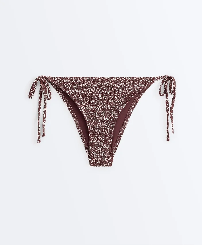 Braguitas de bikini de cobertura media con lazo y tejido fruncido Braguitas de bikini de cobertura media con lazo y tejido fruncido
