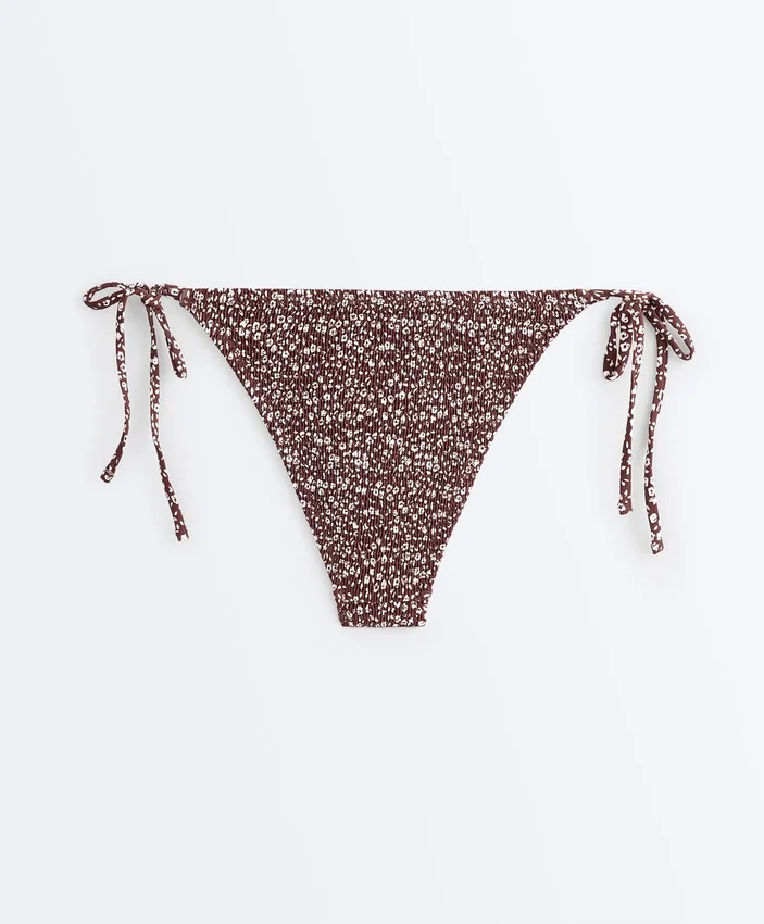 Braguitas de bikini de cobertura media con lazo y tejido fruncido Braguitas de bikini de cobertura media con lazo y tejido fruncido