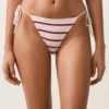 Braguitas de bikini de cobertura media con lazos de croché a rayas