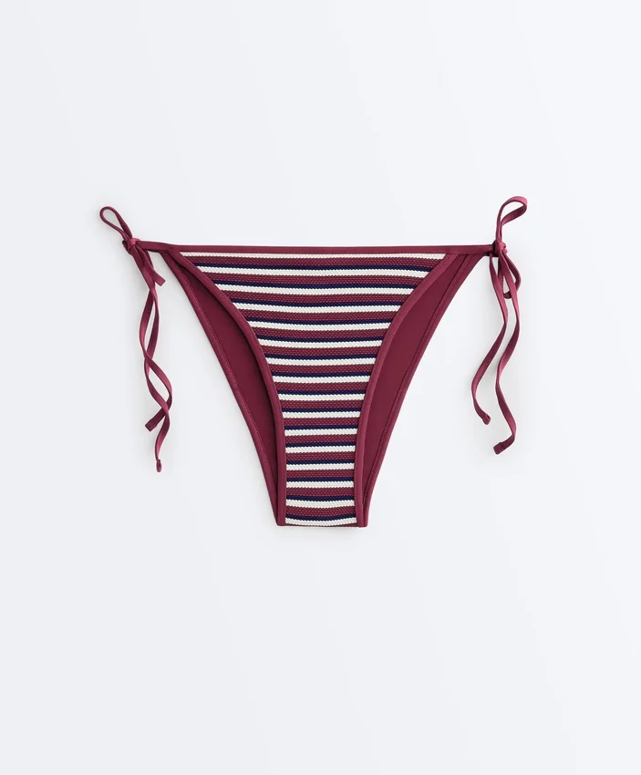Braguitas de bikini de cobertura media con rayas texturizadas y lazos Braguitas de bikini de cobertura media con rayas texturizadas y lazos