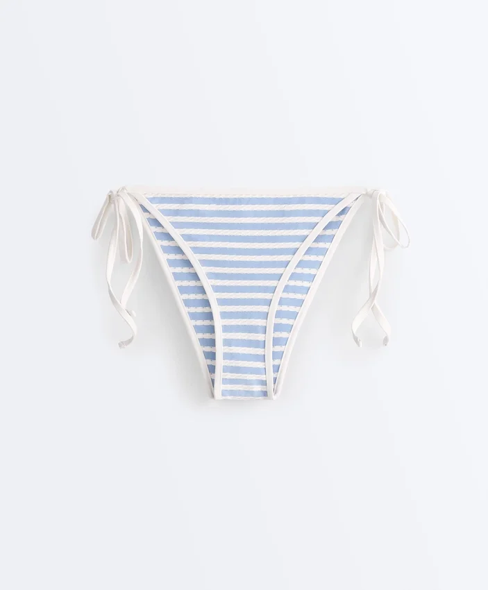 Braguitas de bikini de cobertura media con rayas texturizadas y lazos Braguitas de bikini de cobertura media con rayas texturizadas y lazos