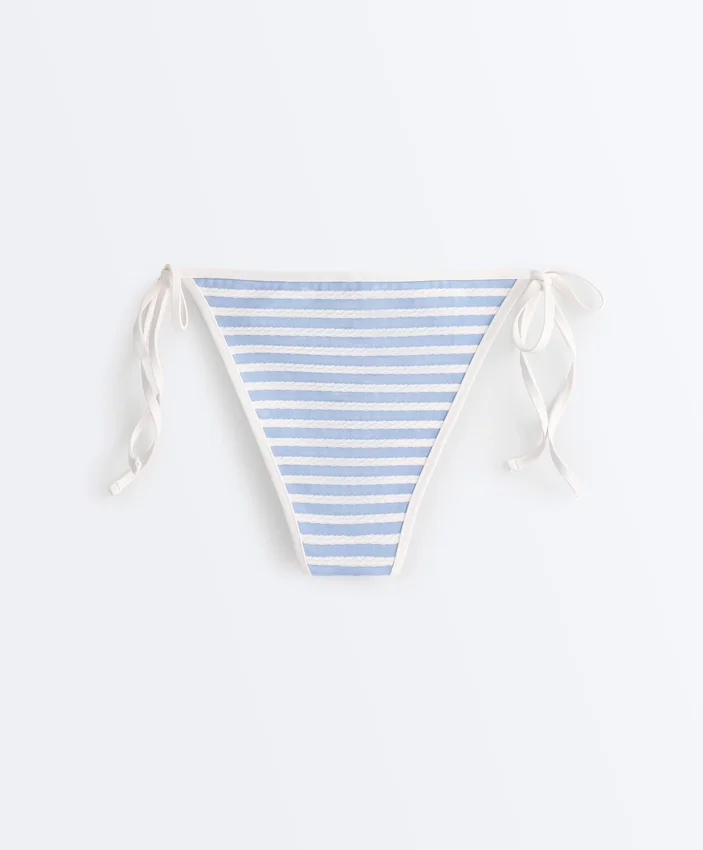 Braguitas de bikini de cobertura media con rayas texturizadas y lazos Braguitas de bikini de cobertura media con rayas texturizadas y lazos