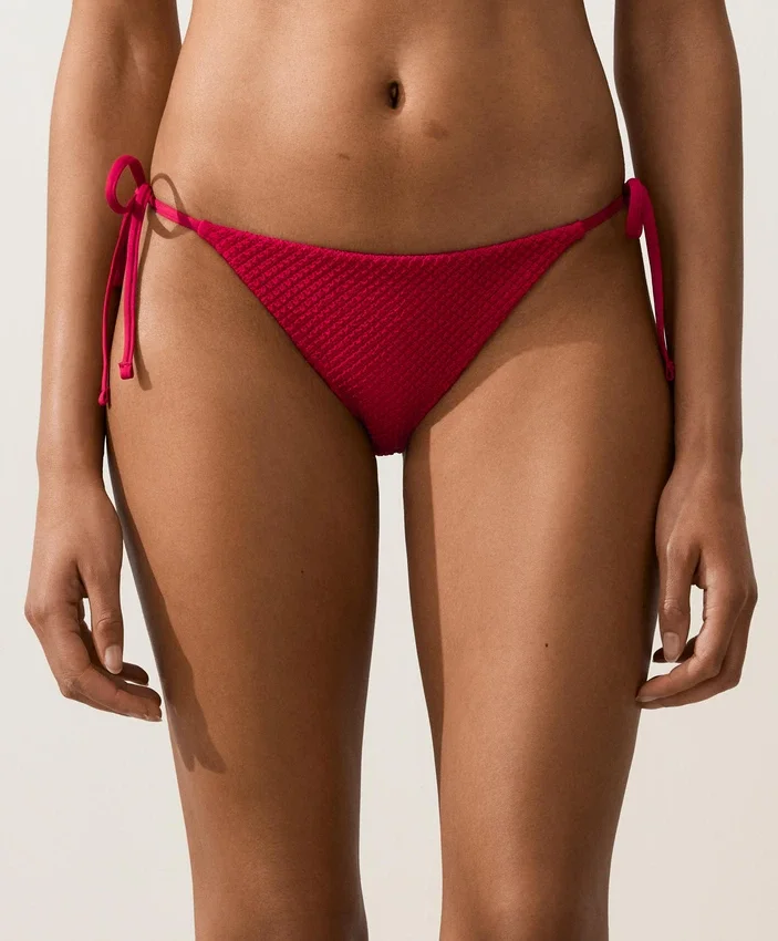 Braguitas de bikini de cobertura media con tejido tipo gofre y lazos Braguitas de bikini de cobertura media con tejido tipo gofre y lazos