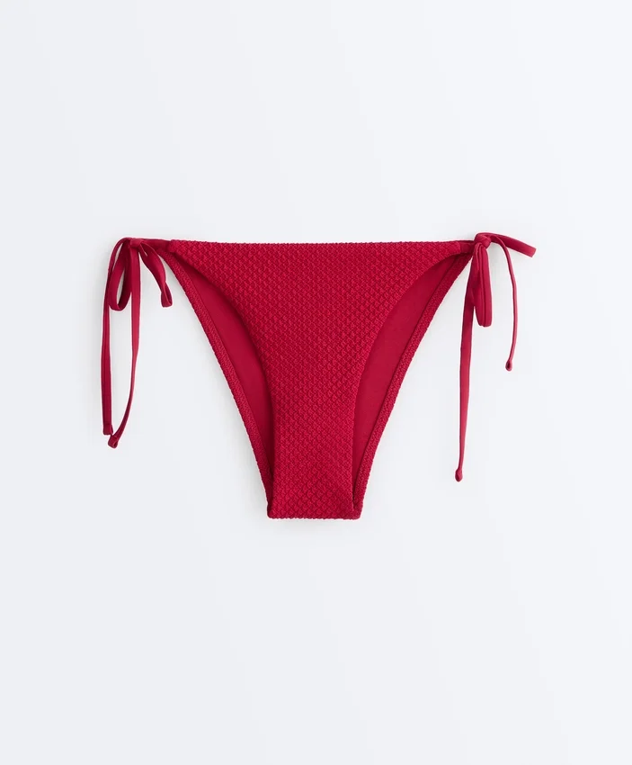 Braguitas de bikini de cobertura media con tejido tipo gofre y lazos Braguitas de bikini de cobertura media con tejido tipo gofre y lazos