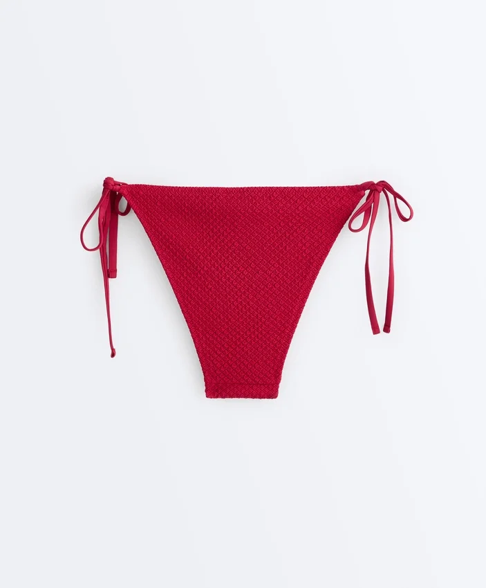Braguitas de bikini de cobertura media con tejido tipo gofre y lazos Braguitas de bikini de cobertura media con tejido tipo gofre y lazos