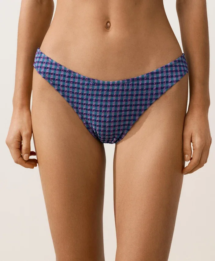 Braguitas de bikini de corte en U y cobertura media con estampado de cuadros vichy Braguitas de bikini de corte en U y cobertura media con estampado de cuadros vichy