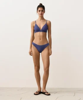 Braguitas de bikini de corte en U y cobertura media con estampado de cuadros vichy