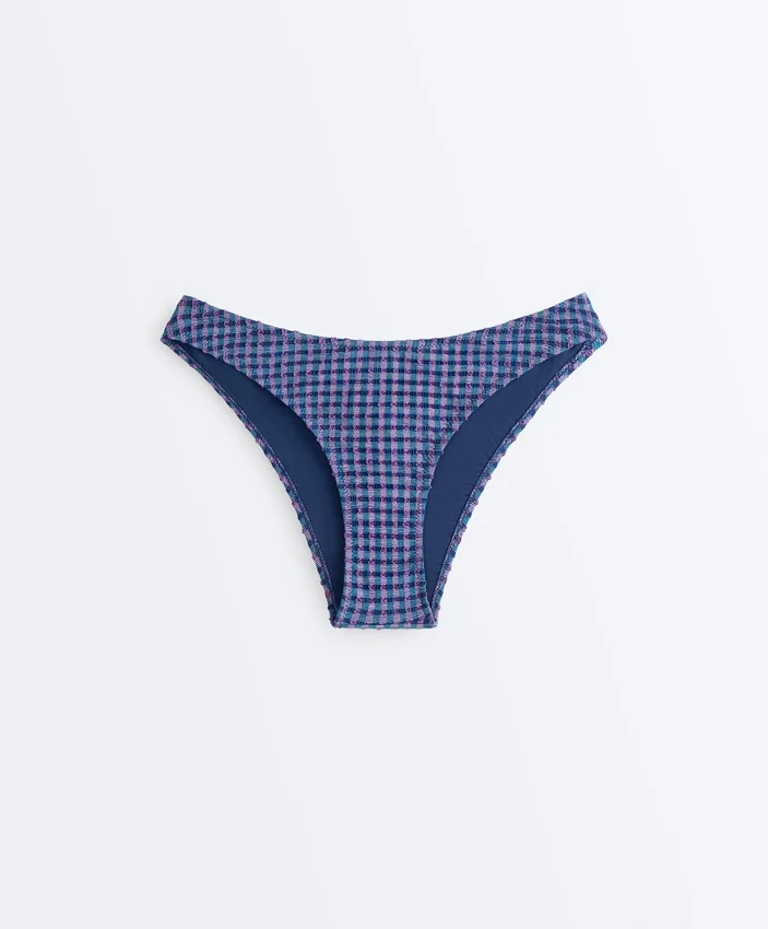Braguitas de bikini de corte en U y cobertura media con estampado de cuadros vichy Braguitas de bikini de corte en U y cobertura media con estampado de cuadros vichy