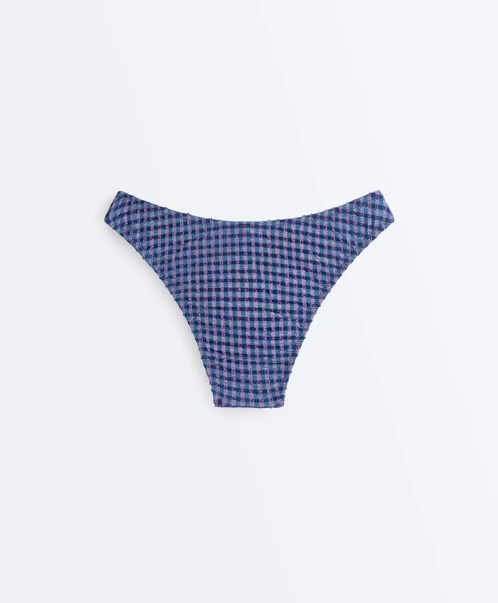 Braguitas de bikini de corte en U y cobertura media con estampado de cuadros vichy Braguitas de bikini de corte en U y cobertura media con estampado de cuadros vichy