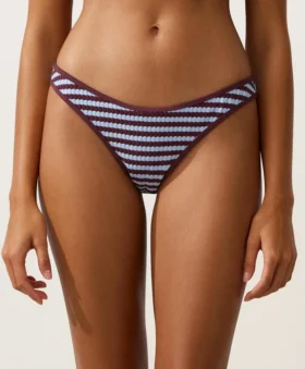 Braguitas de bikinis de cobertura media con corte en U y rayas texturizadas