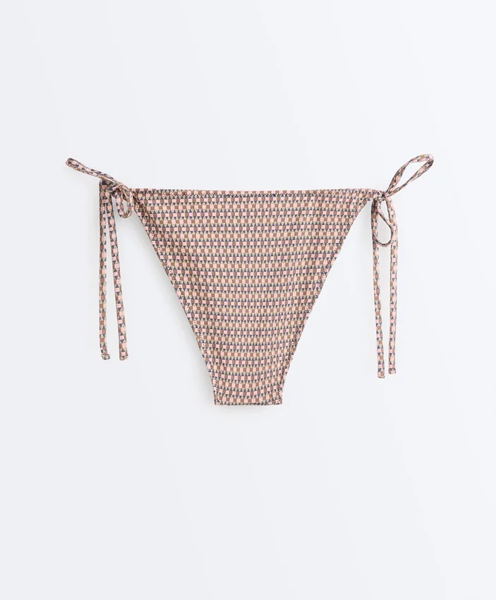 Braguitas de bikinis de cobertura media con estampado mini de hilo metálico y lazos Braguitas de bikinis de cobertura media con estampado mini de hilo metálico y lazos