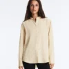 Camisas a rayas de mezcla de modal con cuello alto Camisas a rayas de mezcla de modal con cuello alto