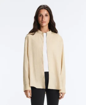Camisas a rayas de mezcla de modal con cuello alto Camisas a rayas de mezcla de modal con cuello alto