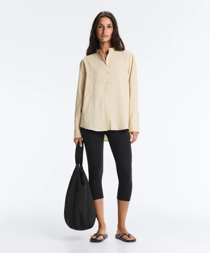 Camisas a rayas de mezcla de modal con cuello alto Camisas a rayas de mezcla de modal con cuello alto