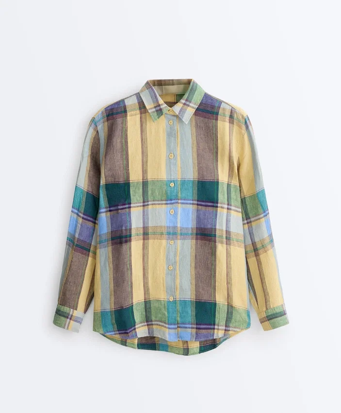 Camisas de cuadros de corte regular 100 % lino Camisas de cuadros de corte regular 100 % lino