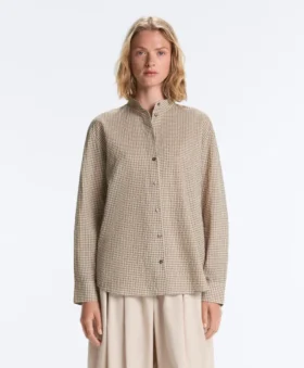 Camisas de cuello alto a cuadros en mezcla de algodón