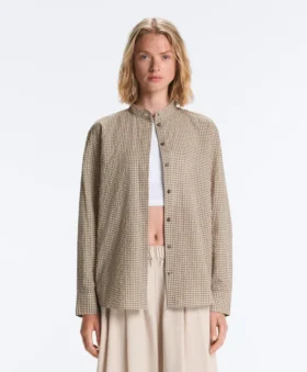 Camisas de cuello alto a cuadros en mezcla de algodón