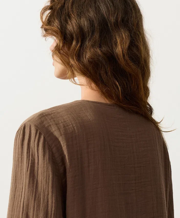 Camisas de manga larga con lazos, 100 % algodón Camisas de manga larga con lazos, 100 % algodón