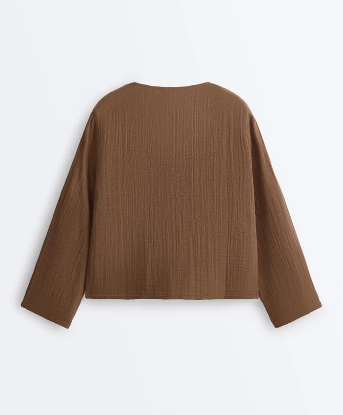 Camisas de manga larga con lazos, 100 % algodón Camisas de manga larga con lazos, 100 % algodón