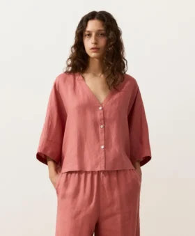 Camisas de pantalón corto 100 % lino Camisas de pantalón corto 100 % lino