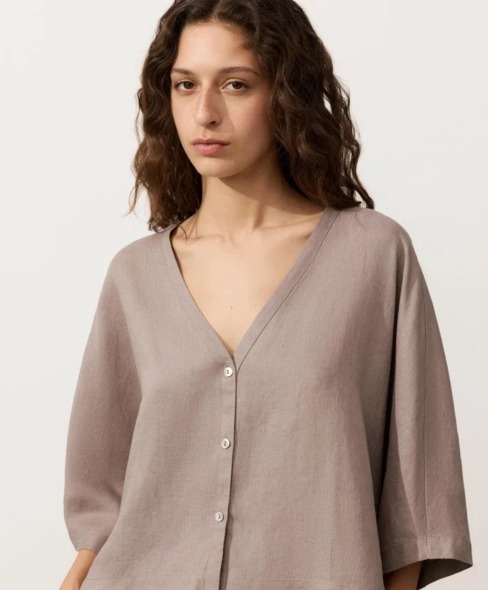 Camisas de pantalón corto 100 % lino Camisas de pantalón corto 100 % lino