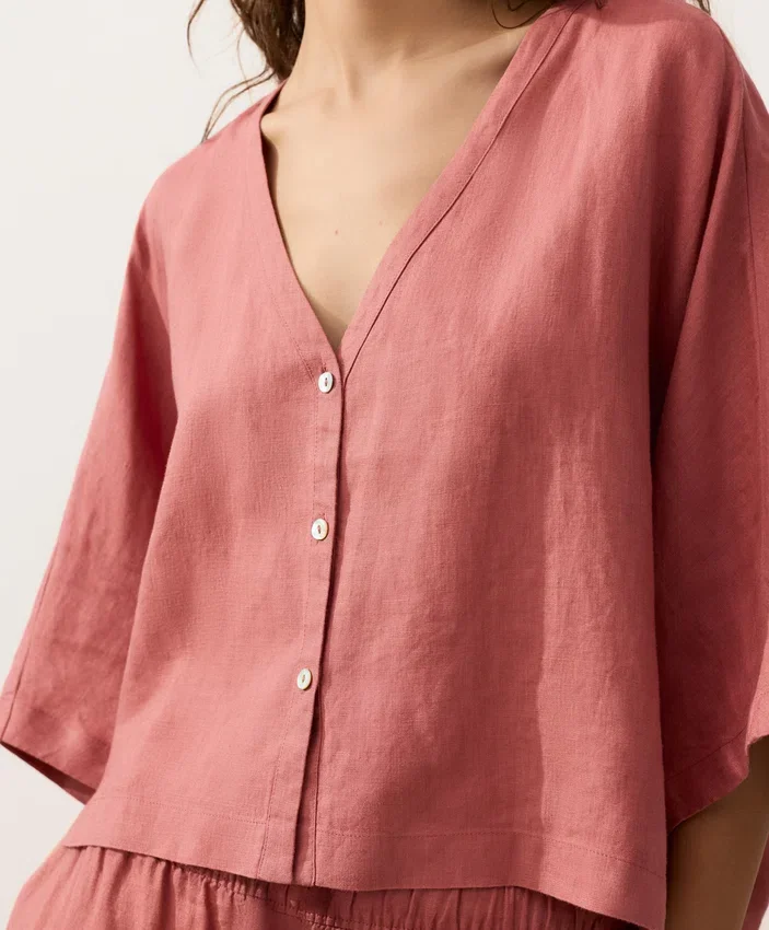 Camisas de pantalón corto 100 % lino Camisas de pantalón corto 100 % lino