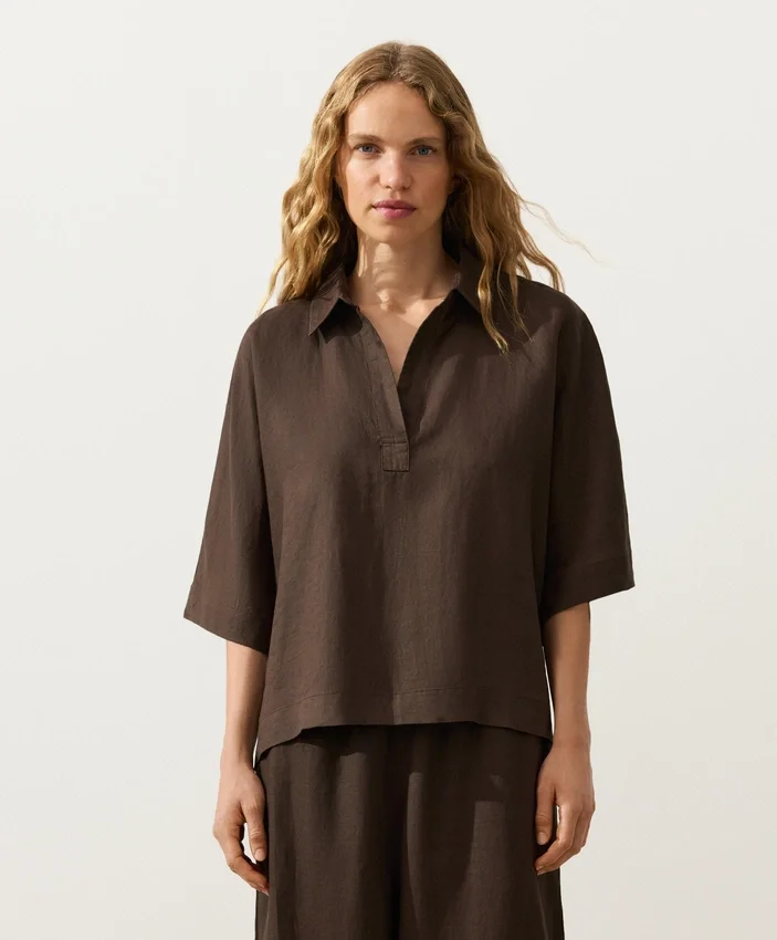 Camisas oversize de manga corta 100 % lino Camisas oversize de manga corta 100 % lino